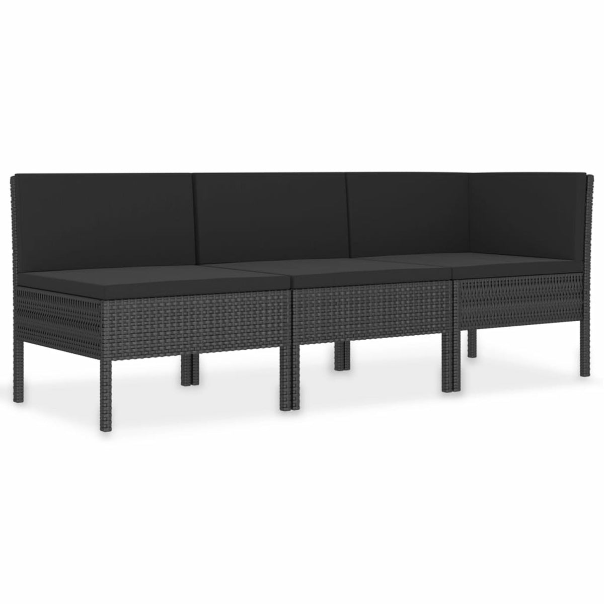 3 Piece Poly Rattan Outdoor Sectional Sofa Set with Cushions Steel Frame G940865