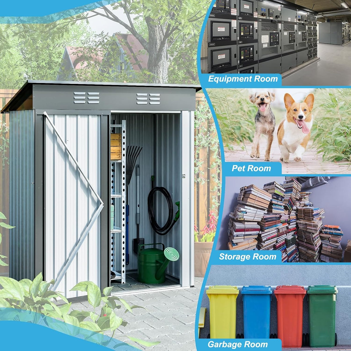 5 X 3 Ft Galvanized Metal Outdoor Storage Shed with Lockable Doors I998