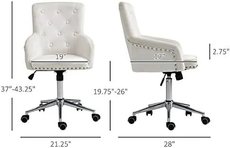White Tufted Velvet Swivel Desk Chair D5628