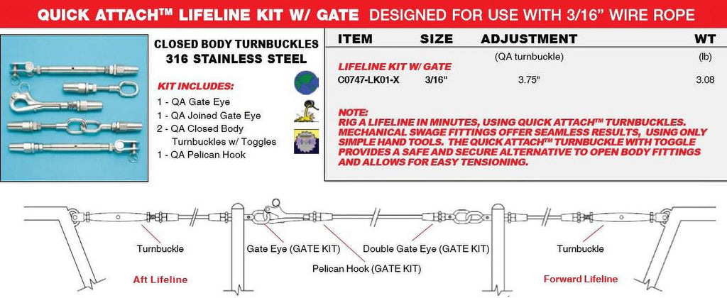 LIFELINE KIT WITH GATE USE W/ 3/16" WIRE ROPE P317812