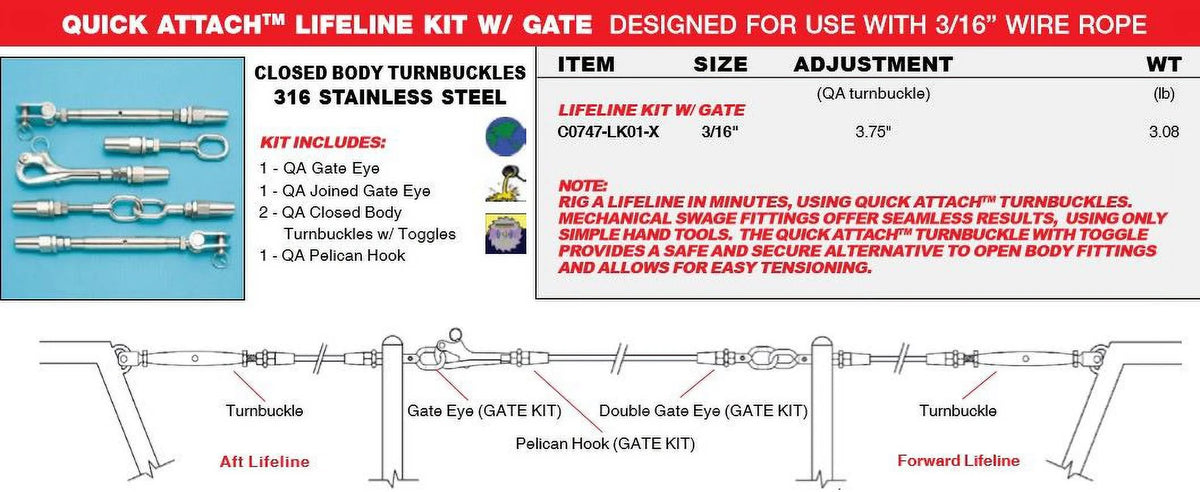 LIFELINE KIT WITH GATE USE W/ 3/16" WIRE ROPE P317812
