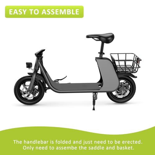 Electric Scooter with Seat & Carry Basket, 672W PWR, 288Wh, 20MPH, 20 Miles, 12.5" Tires H7050