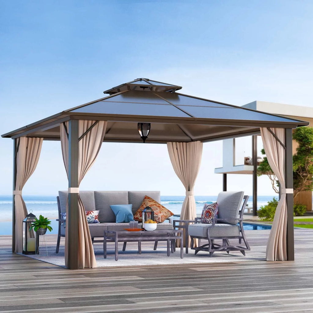 12'x16' Brown Polycarbonate Double Roof Hardtop Gazebo Canopy L25782