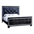 Black Wood King LED Panel Bed with Mirror Trim O93930