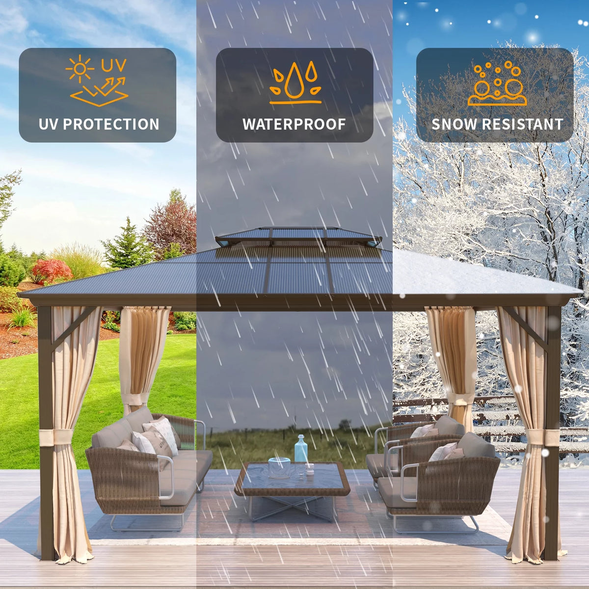 12'x16' Brown Polycarbonate Double Roof Hardtop Gazebo Canopy L25782