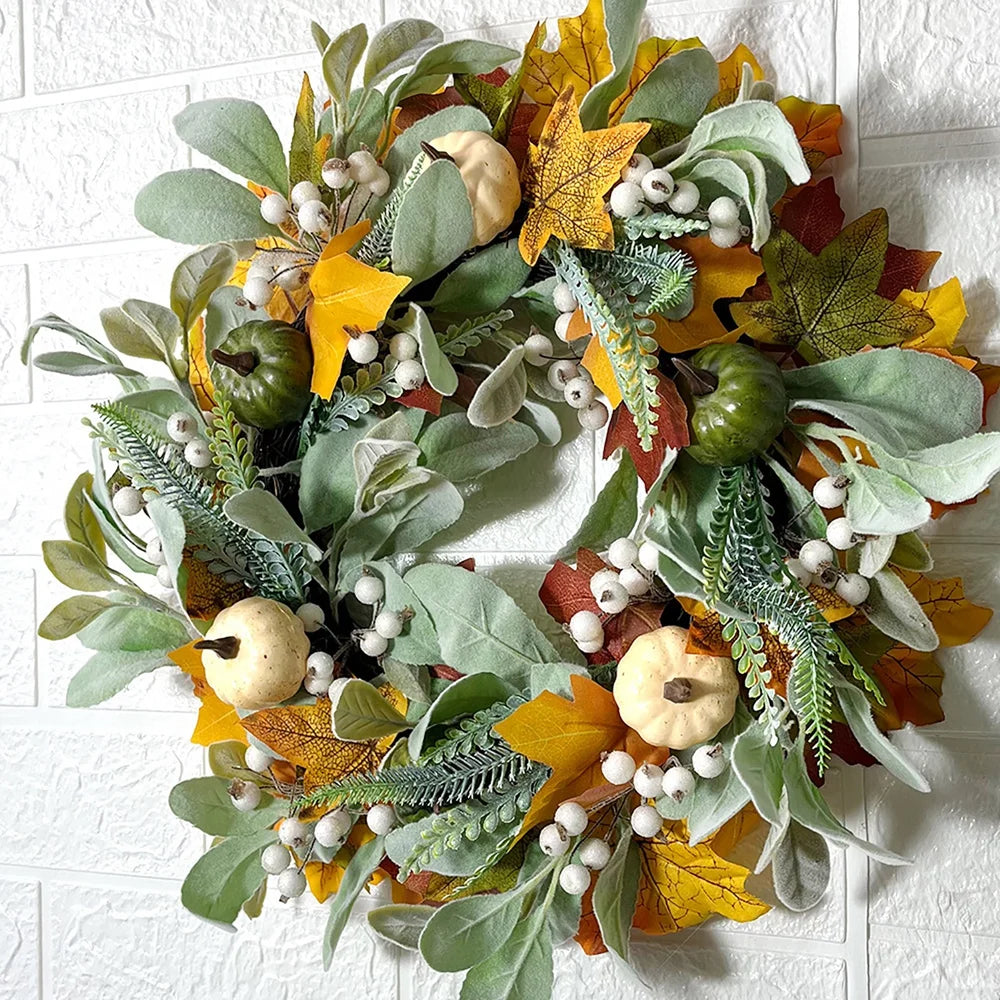 17 Inch Autumn Maple Leaf Pumpkin Berry Wreath J908155