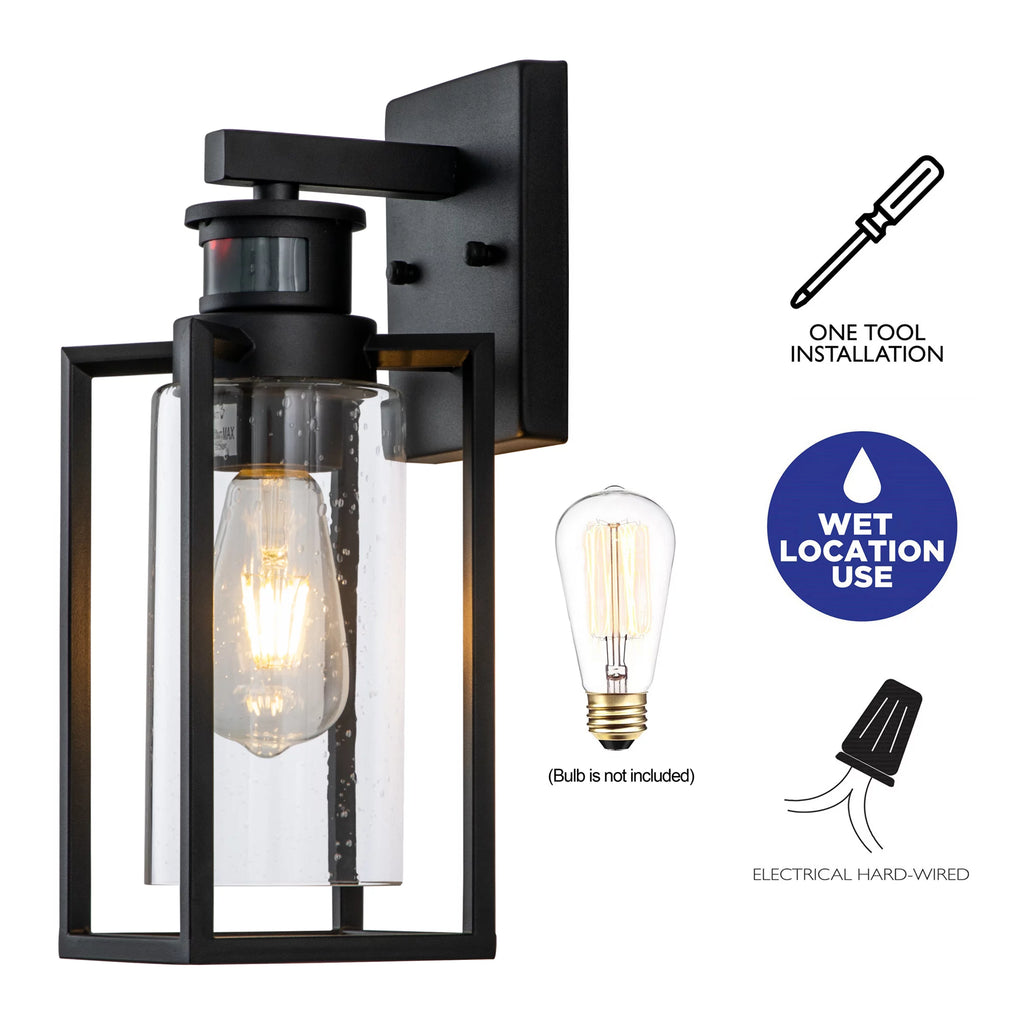 1-Light Matte Black Motion Sensor Wall Lantern V911927