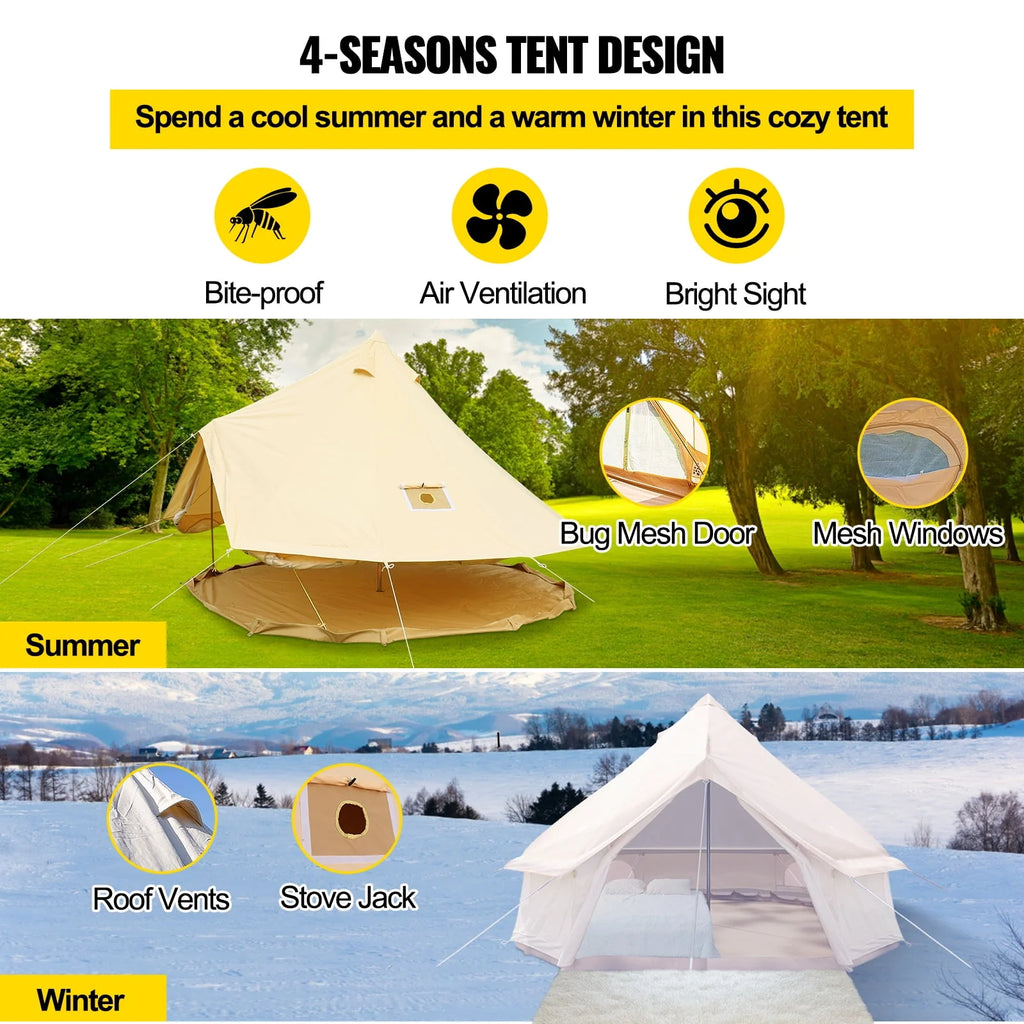 Canvas Bell Tent with Stove Jacket Waterproof 4 Seasons W46120