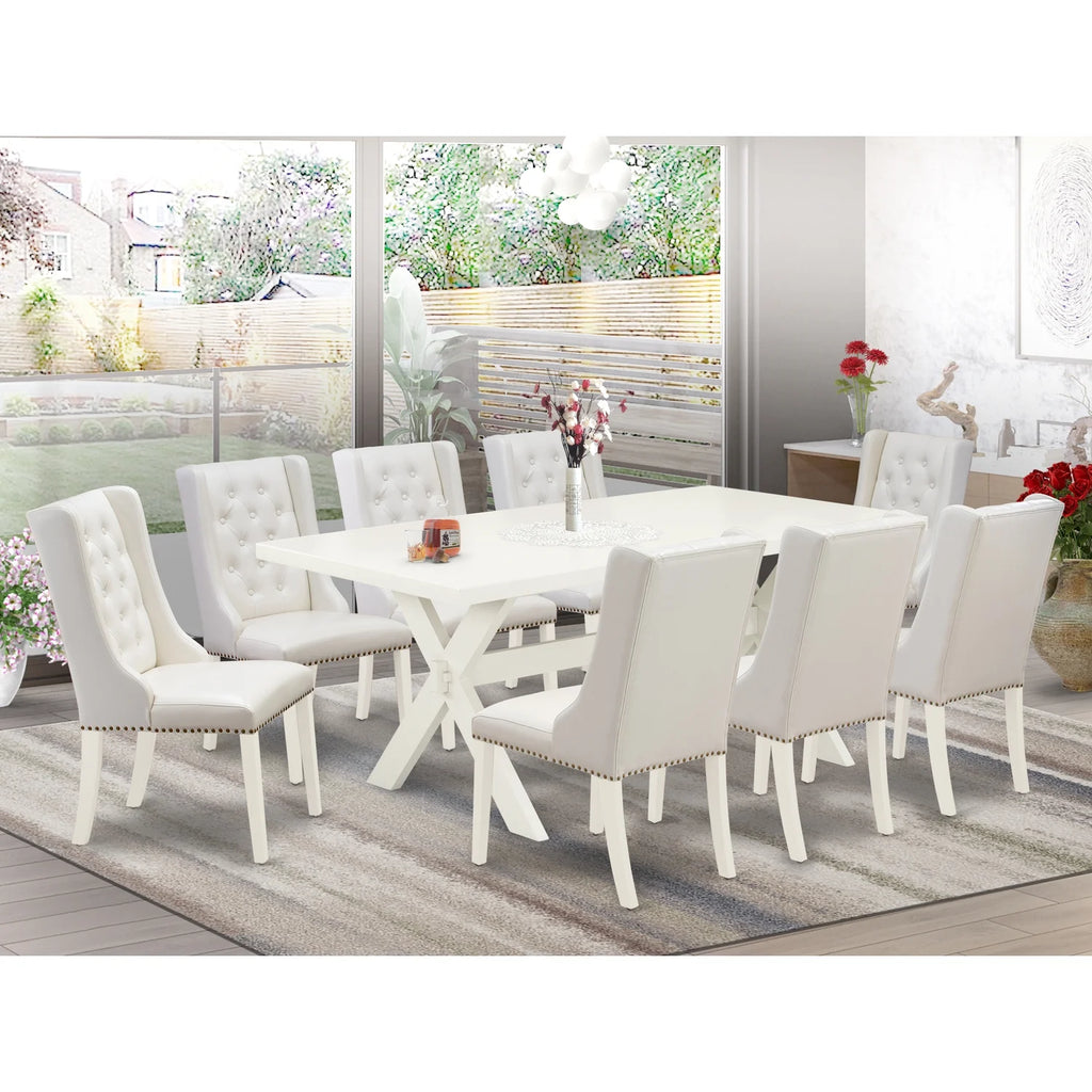 9 Piece Kitchen Table Set with 8 White Chairs O593