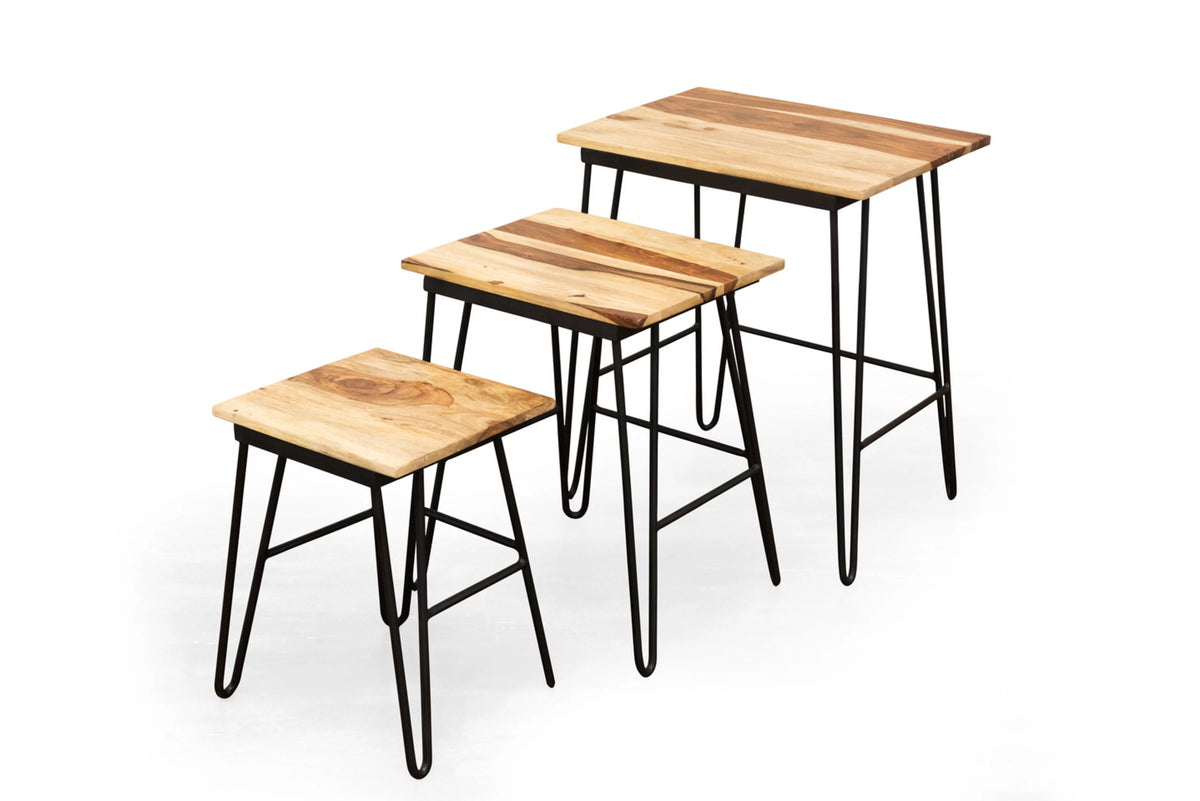 Sheesham Wood Nesting Tables with Iron Base Y34814