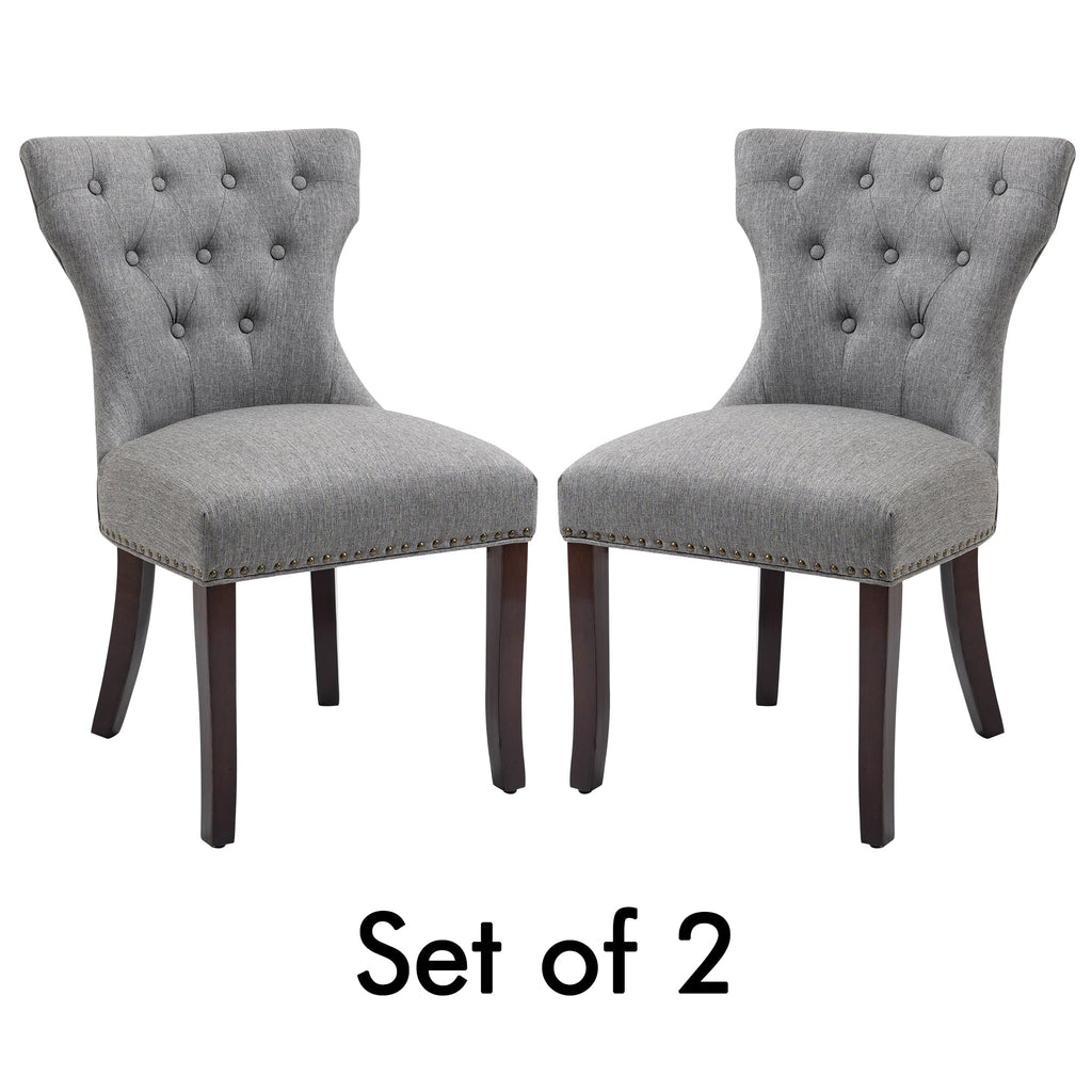 Gray Tufted Fabric Upholstered Wooden Dining Chair, Set of 2 Z777330
