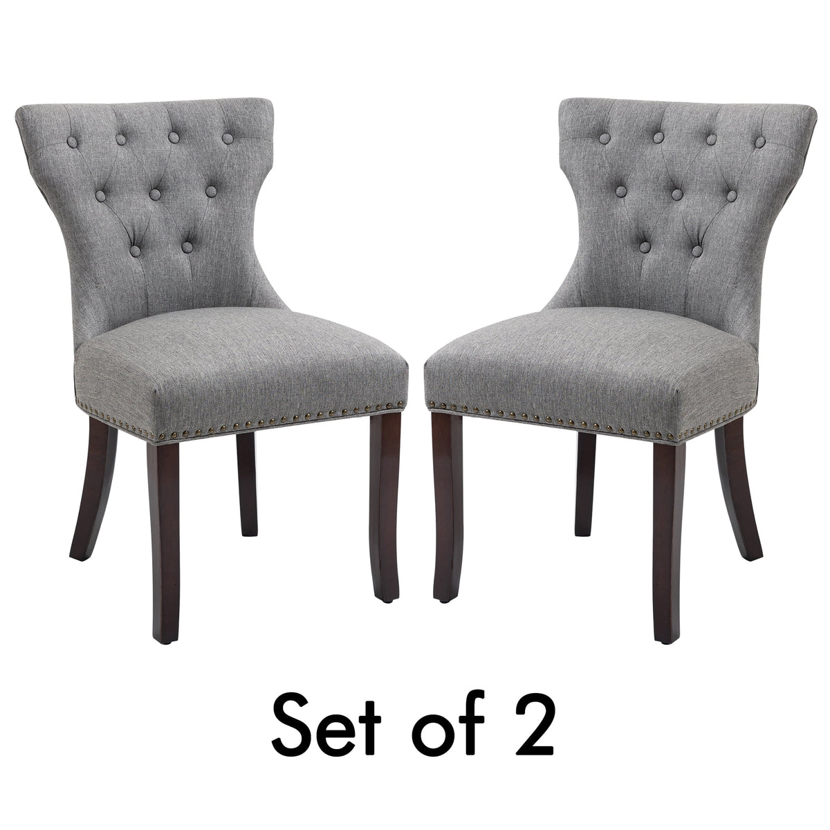 Gray Tufted Fabric Upholstered Wooden Dining Chair, Set of 2 Z777330