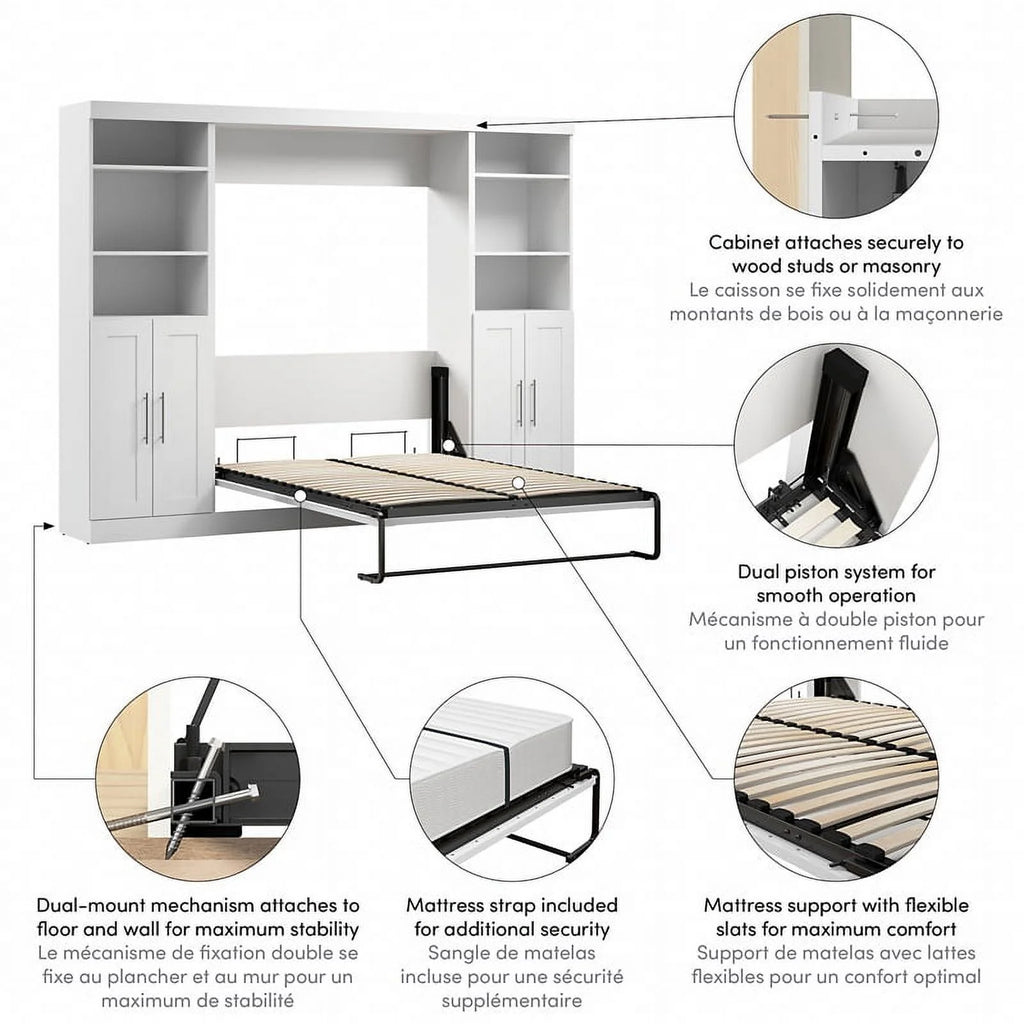 White Full Murphy Bed with Closet Storage J2493
