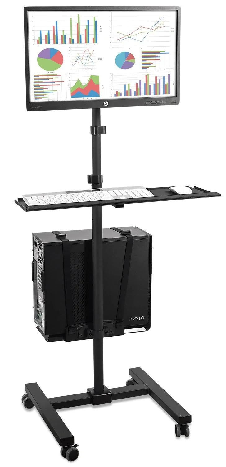 Black Mobile Cart with Monitor Mount and CPU Holder E2800