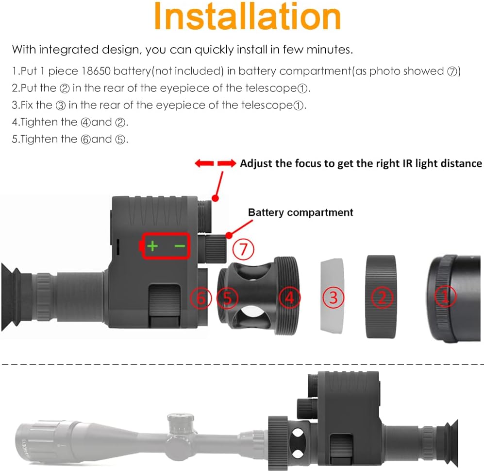 Night Vision Scope 1080P Hunting Riflescope with Quick Install Rings O553