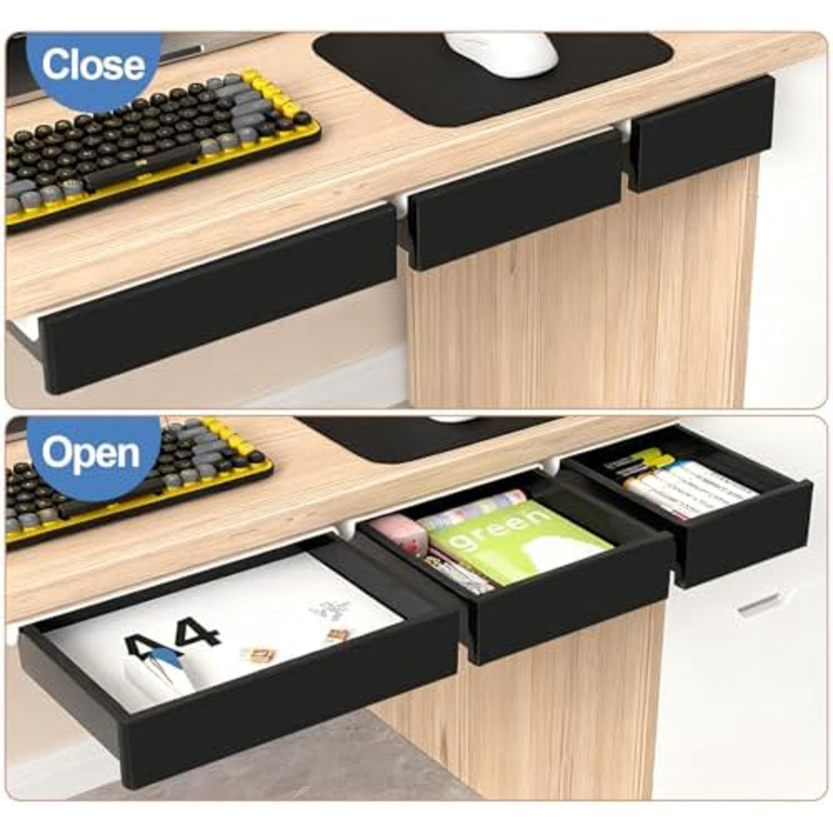 3 Pack Slide Out Desk Drawers, Black W690281