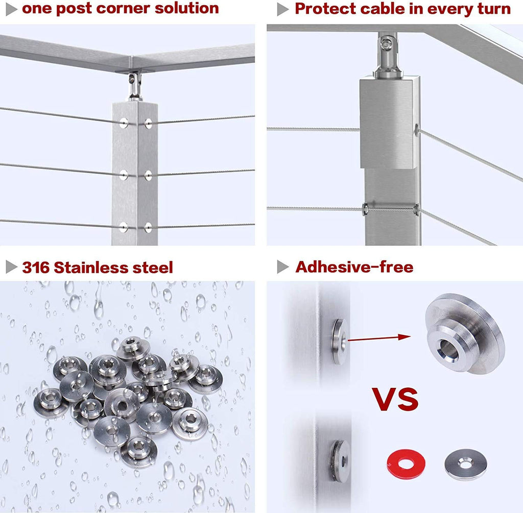 20Pack Cable Railing Kit 1/8 5/32" 3/16" T316 Stainless Steel Sleeves Washer Insert Plug F89974