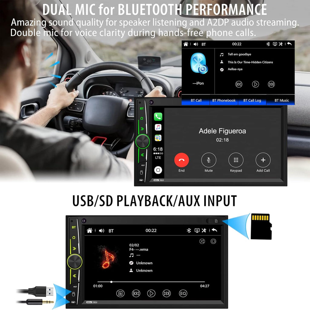 Double Din 7 Inch Touchscreen Car Stereo with Backup Camera H217838