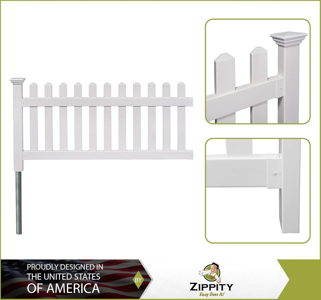 5.5' x 3' Portable Vinyl Fence Kit and 36" x 72" White Picket Fence Panel V557