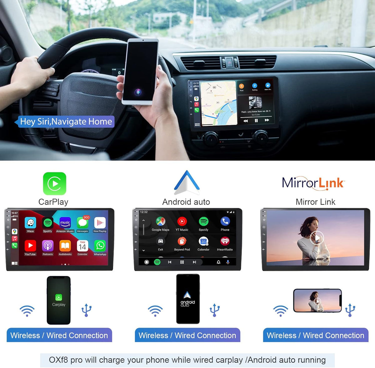 10.1 IPS Touchscreen Car Stereo with Wireless CarPlay Android Auto Bluetooth 5.0 Backup Camera H8947