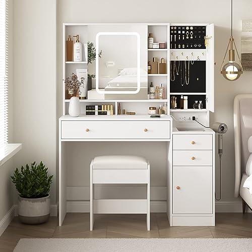 White Vanity Desk with Mirror and Lights X111