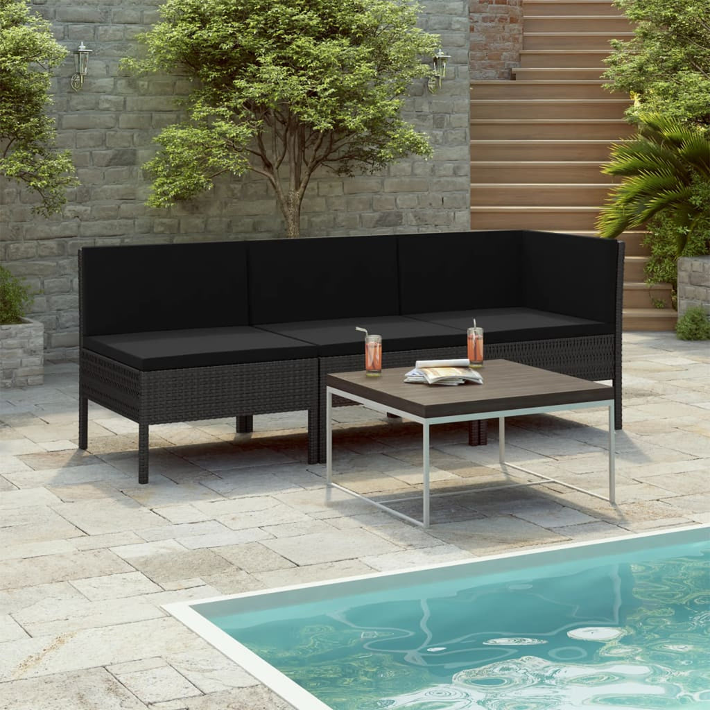 3 Piece Poly Rattan Outdoor Sectional Sofa Set with Cushions Steel Frame G940865