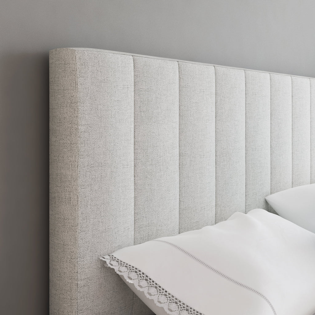 Off White Linen King Platform Bed Frame with Upholstered Headboard Z1301