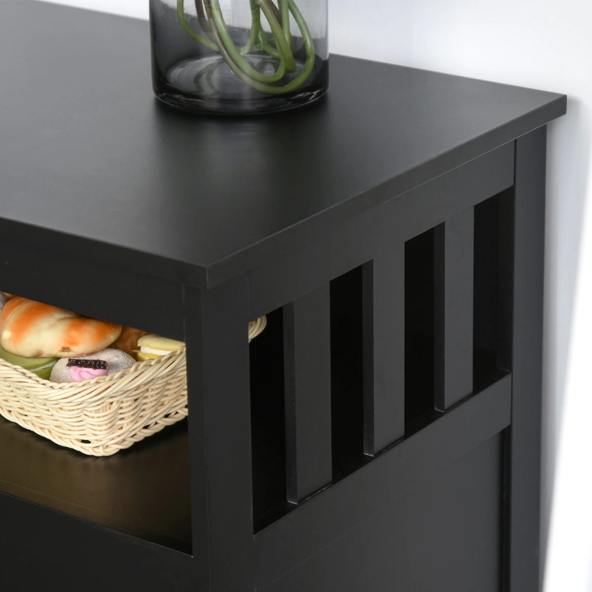 Black Wooden Kitchen Buffet Sideboard with Cabinet and Shelf Y5213