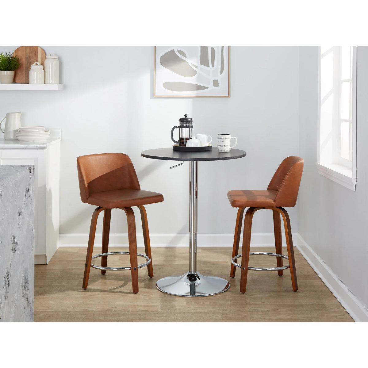 24" Counter Stool Set of 2 Camel Faux Leather Y337