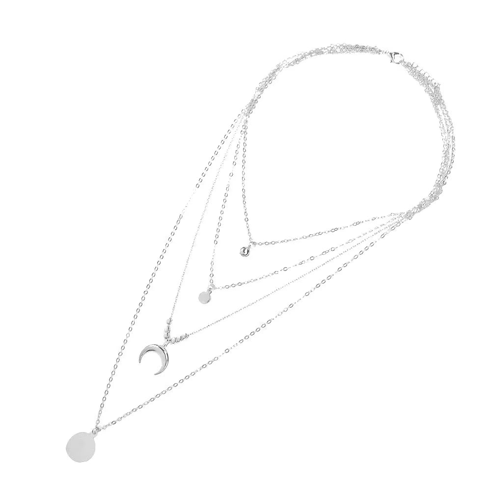 Multilayer Moon Disc Pendant Necklace G4498