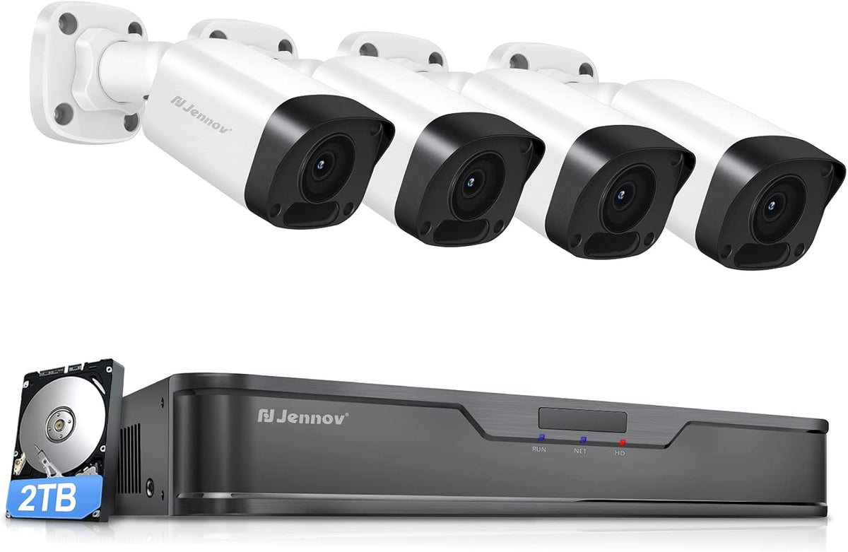 4K PoE Security Camera System with 4TB Hard Drive, 8pcs Wired 8MP Outdoor PoE IP Cameras, 8CH NVR Kit L44304