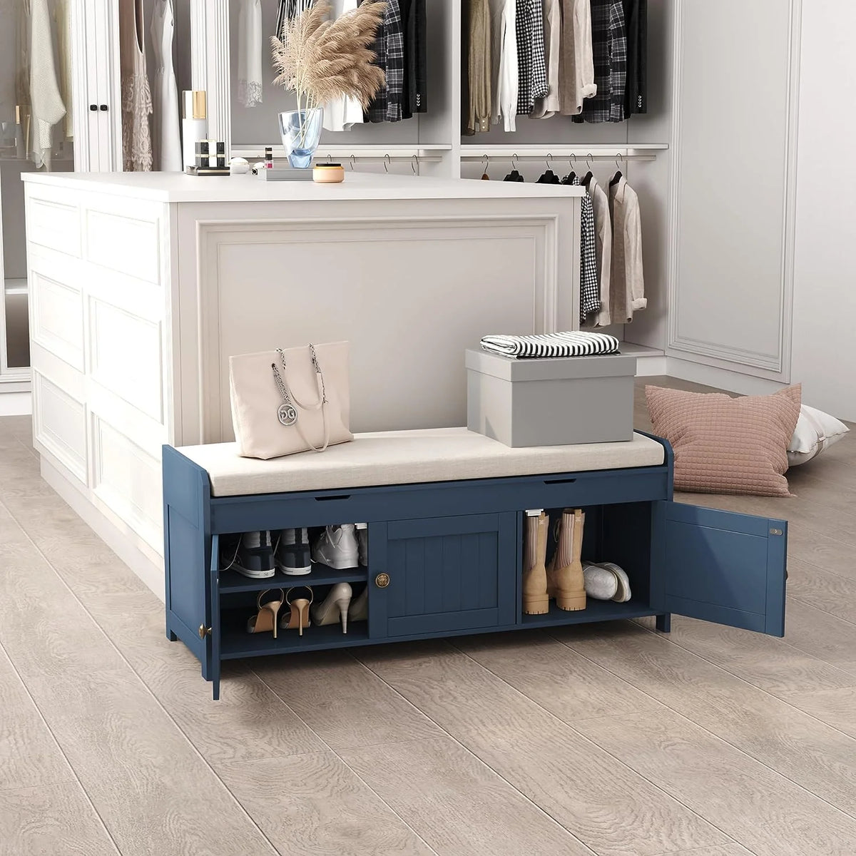 Blue Lift Top Storage Shoe Bench U804475