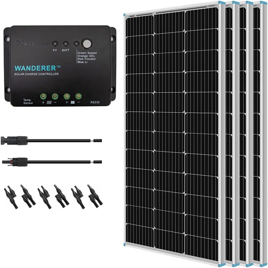 400 Watt 12 Volt Monocrystalline Solar Panel Bundle Kit with 4 pcs 100W Panel and 30A PWM Charge Controller O13987