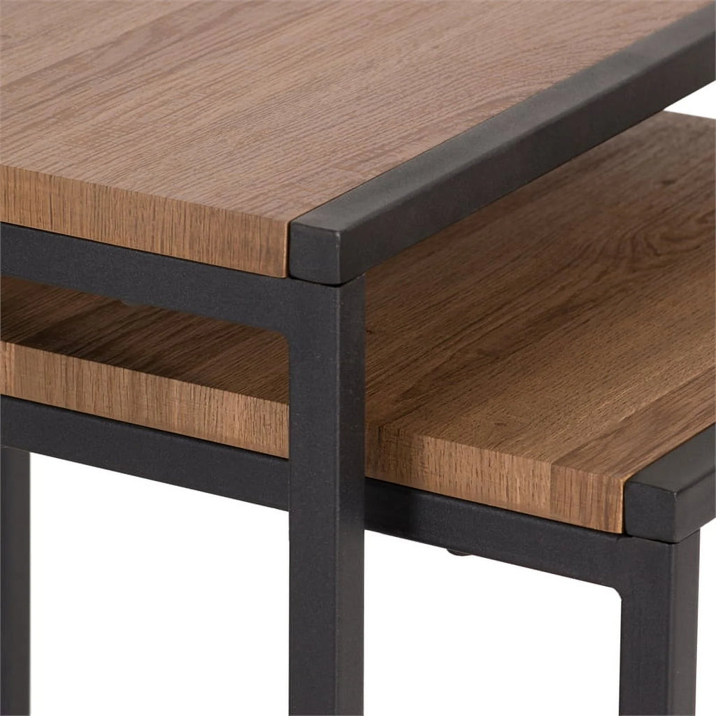 Brown Wood Grain Black Metal Nesting Side Tables F811722
