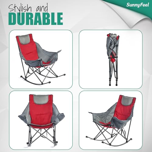 Oversized Padded Rocking Camping Chair with Side Pocket N371954