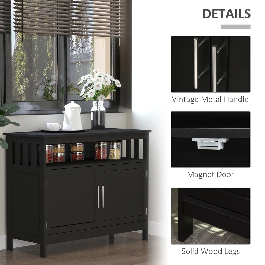 Black Wooden Kitchen Buffet Sideboard with Cabinet and Shelf Y5213