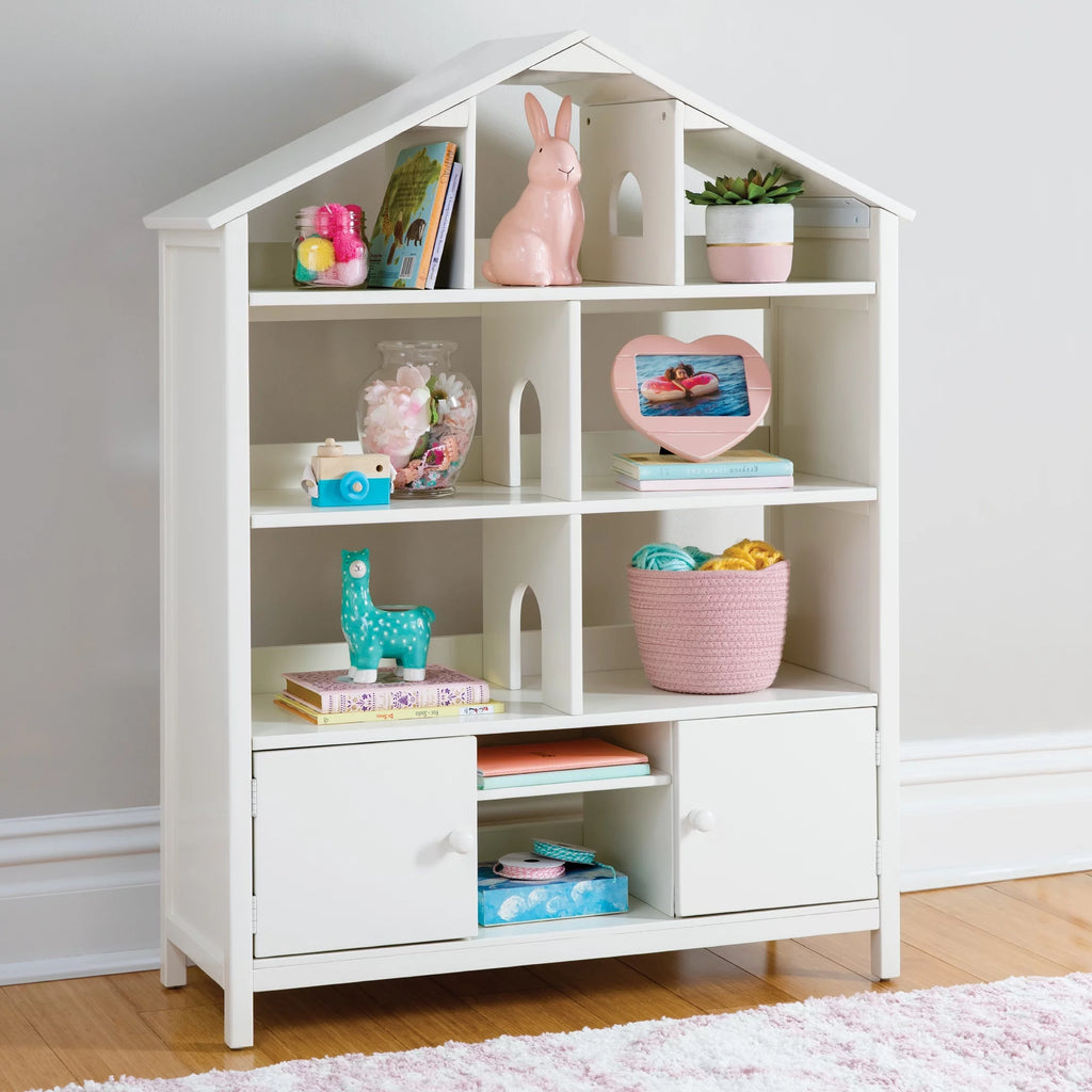 Creamy White Wooden Bookcase with Storage Compartments A366