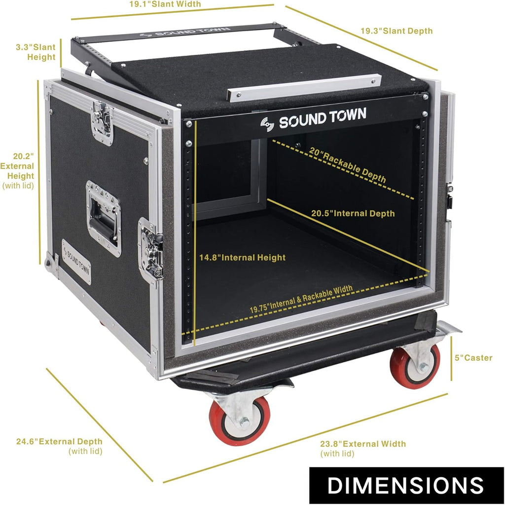12U ATA Rack Case with 11U Slant Mixer Top and Casters G1281