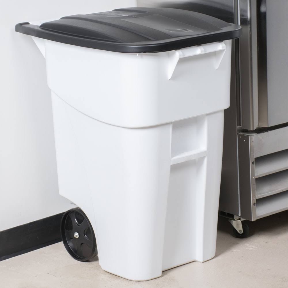 50 Gallon White Rollout Trash Container with Lid B29854