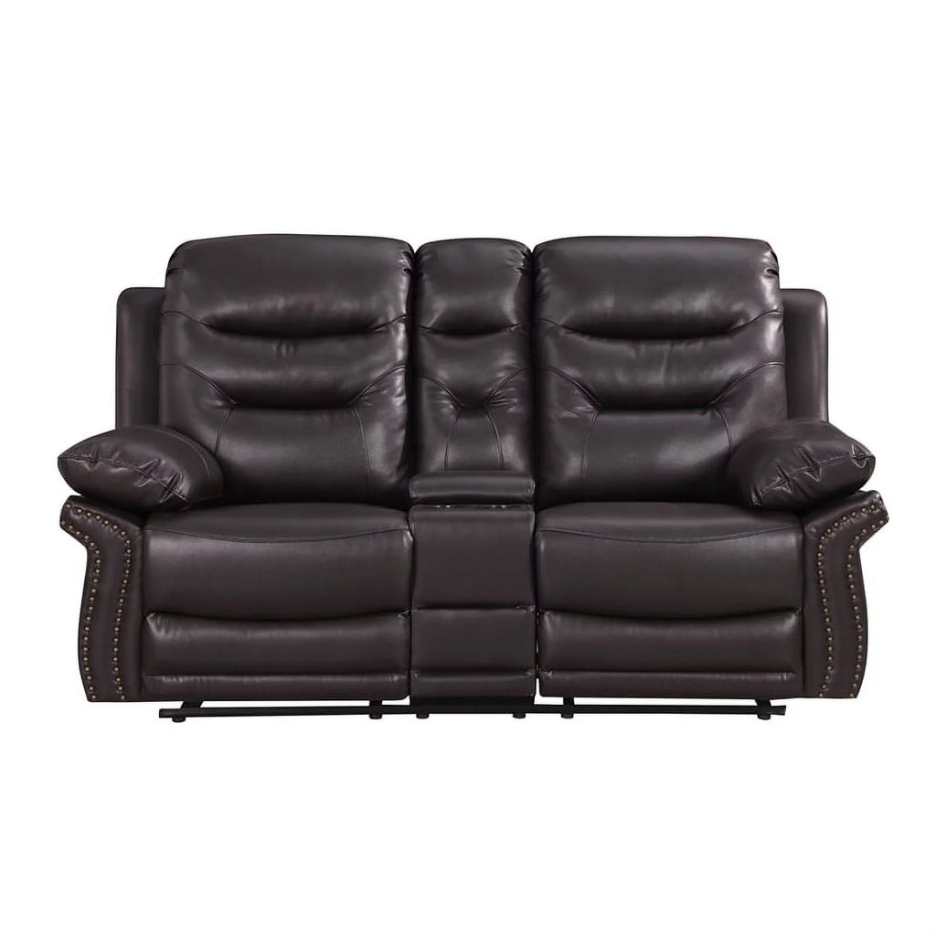 Brown 2-Piece Leather Sofa with Console Loveseat S26727