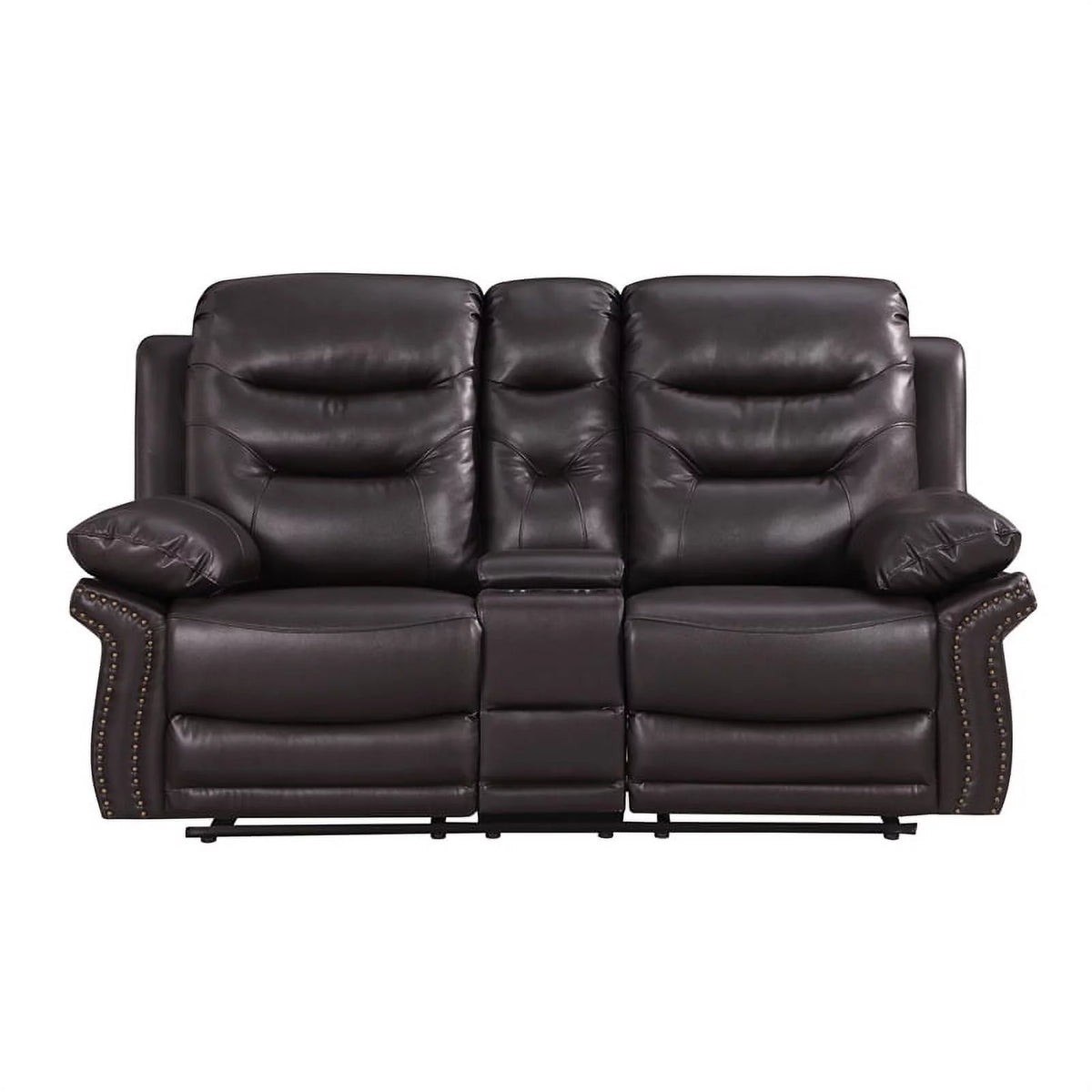 Brown 2-Piece Leather Sofa with Console Loveseat S26727