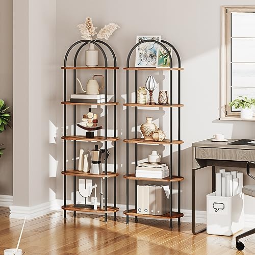 5 Tier Arched Wooden Bookshelf Metal Frame C122668