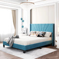 Blue Velvet Upholstered Queen Size Platform Bed Frame with Headboard O226745