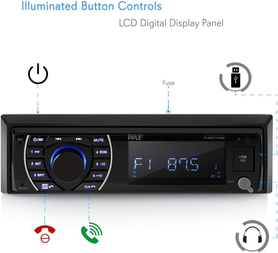 Marine Head Unit Receiver Speaker Kit with Bluetooth and 6.5’’ Waterproof Speakers Q196344