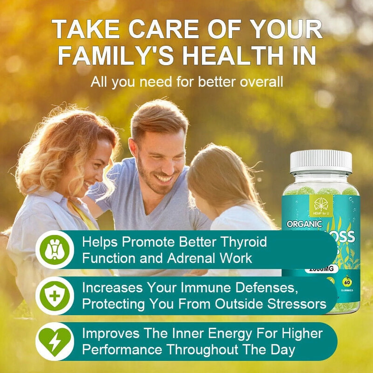 Organic Sea Moss Gummies, 2000mg 60 Capsule B644