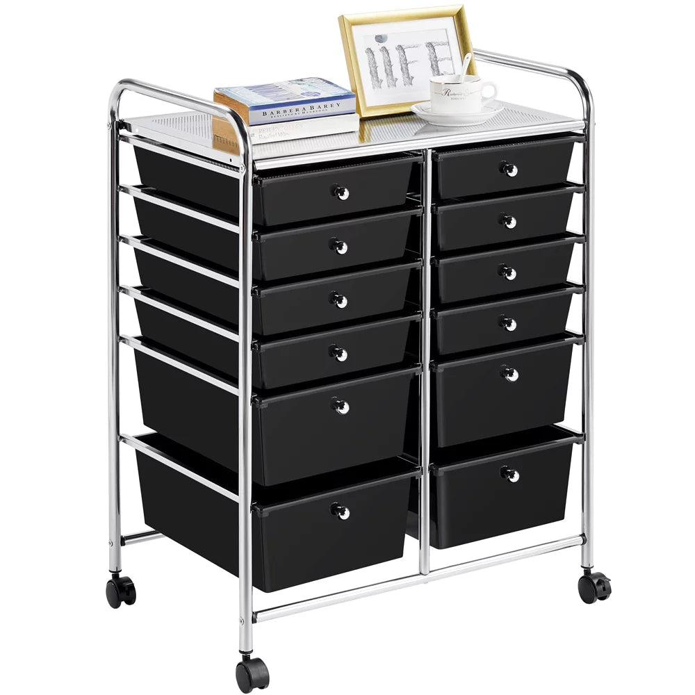 12 Drawer Rolling Storage Cart, Black P6501
