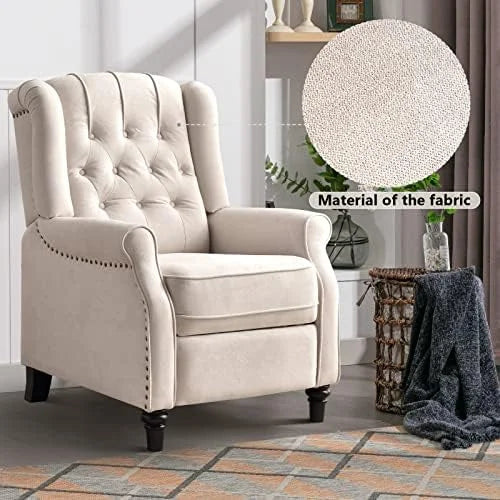 White Fabric Push Back Recliner Chair Y511