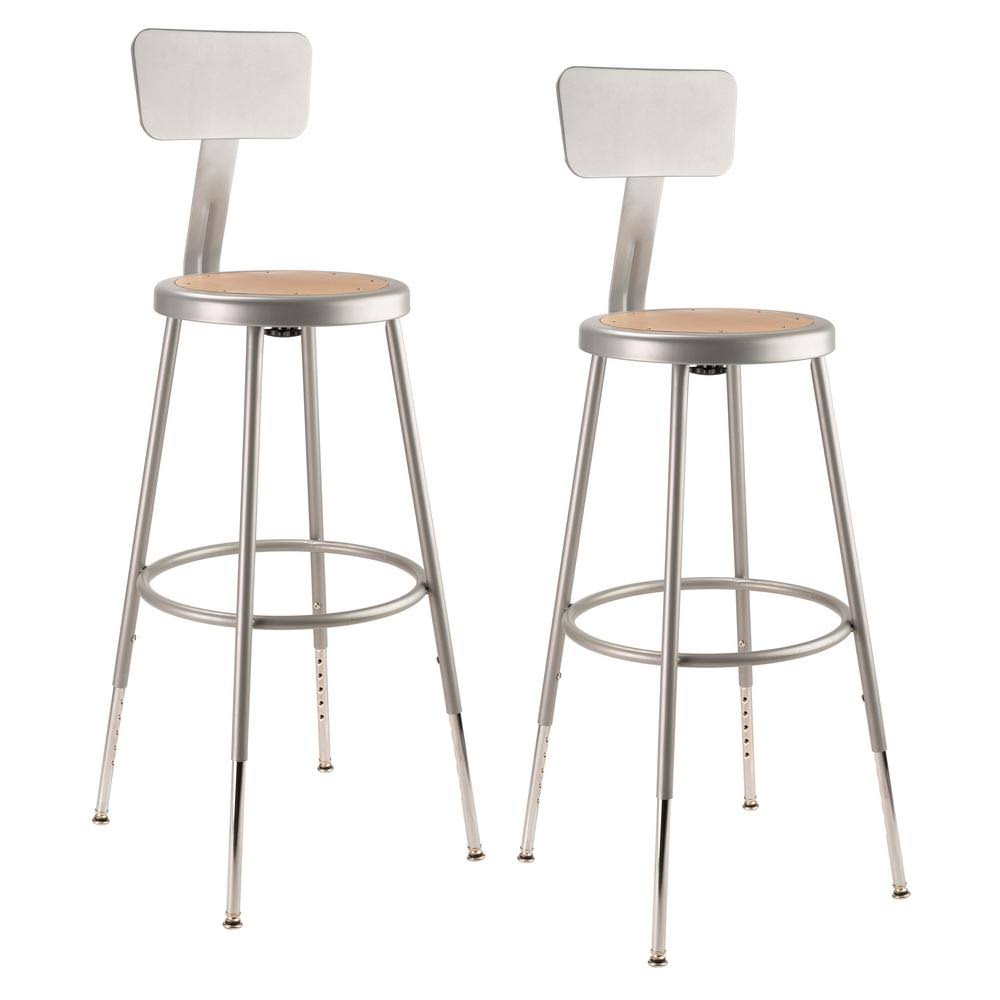 Height Adjustable Heavy Duty Steel Stool with Backrest, Grey, Pack of 2 B389024