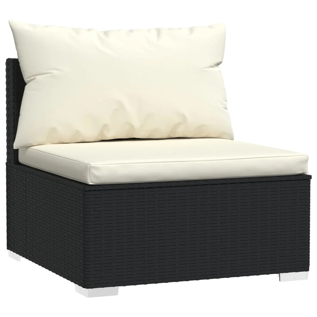 9 Piece Patio Set with Cushions Black Poly Rattan H91015