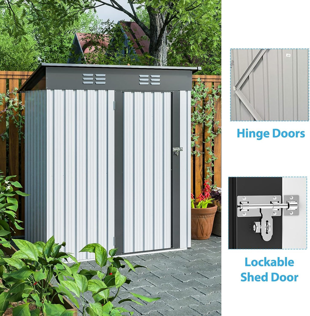 5 X 3 Ft Galvanized Metal Outdoor Storage Shed with Lockable Doors I998